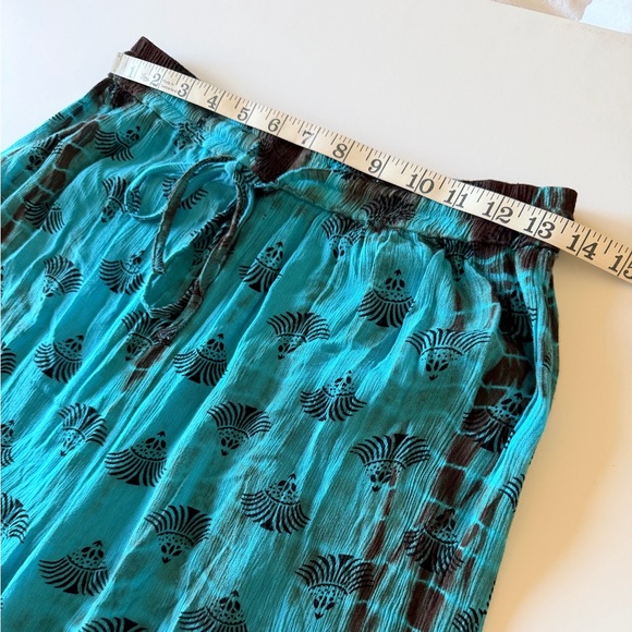 Earthbound bohemian wide leg pants, highwaisted elastic waist, turquoise blue, S - Picture 4 of 13